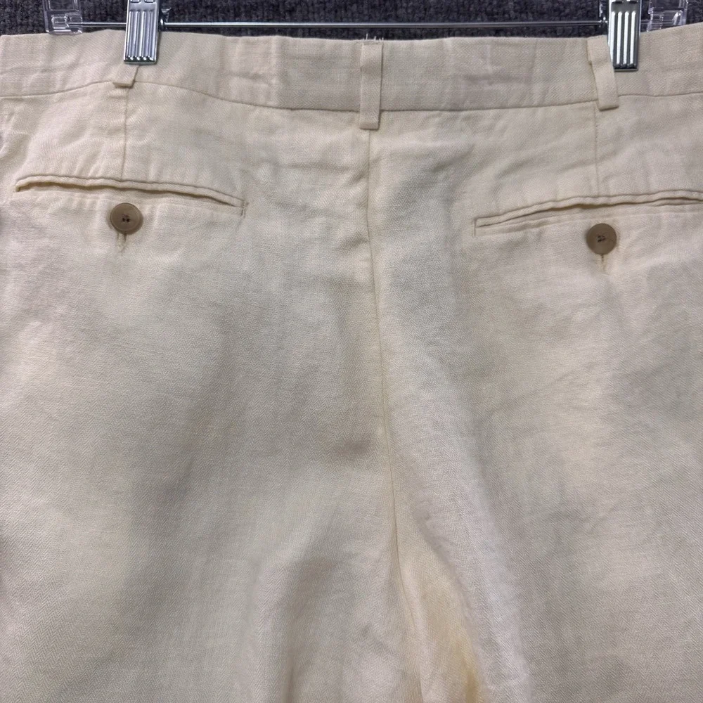 VTG Polo University Ralph Lauren Linen Trousers 42x30(37x29) Cream Herringbone
